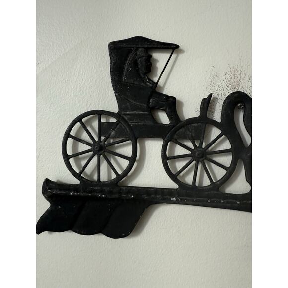 Vintage Cast Iron Horse Buggy Weathervane Equestrian Topper Black Farmhouse - Picture 6 of 10